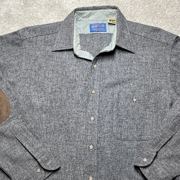 Vintage Pendleton Pure Virgin Wool  Button Up Shirt Men's Large Gray Long Sleeve - Picture 2 of 10